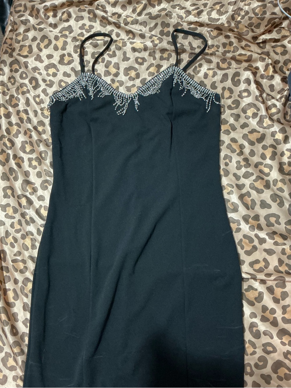 Black Slip Dress with Beaded Neckline